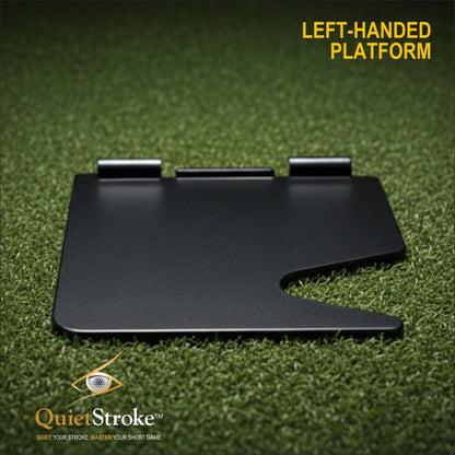 Black left-handed golf practice platform on grass with &